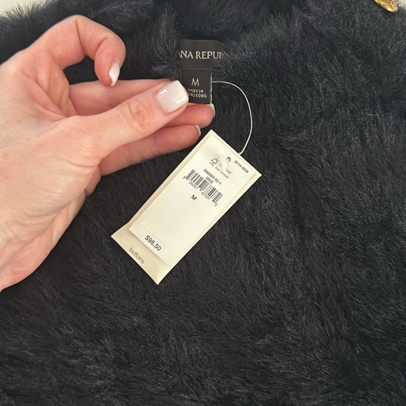 New with tags - Navy fuzzy sweater with gold left shoulder - Picture 2 of 3